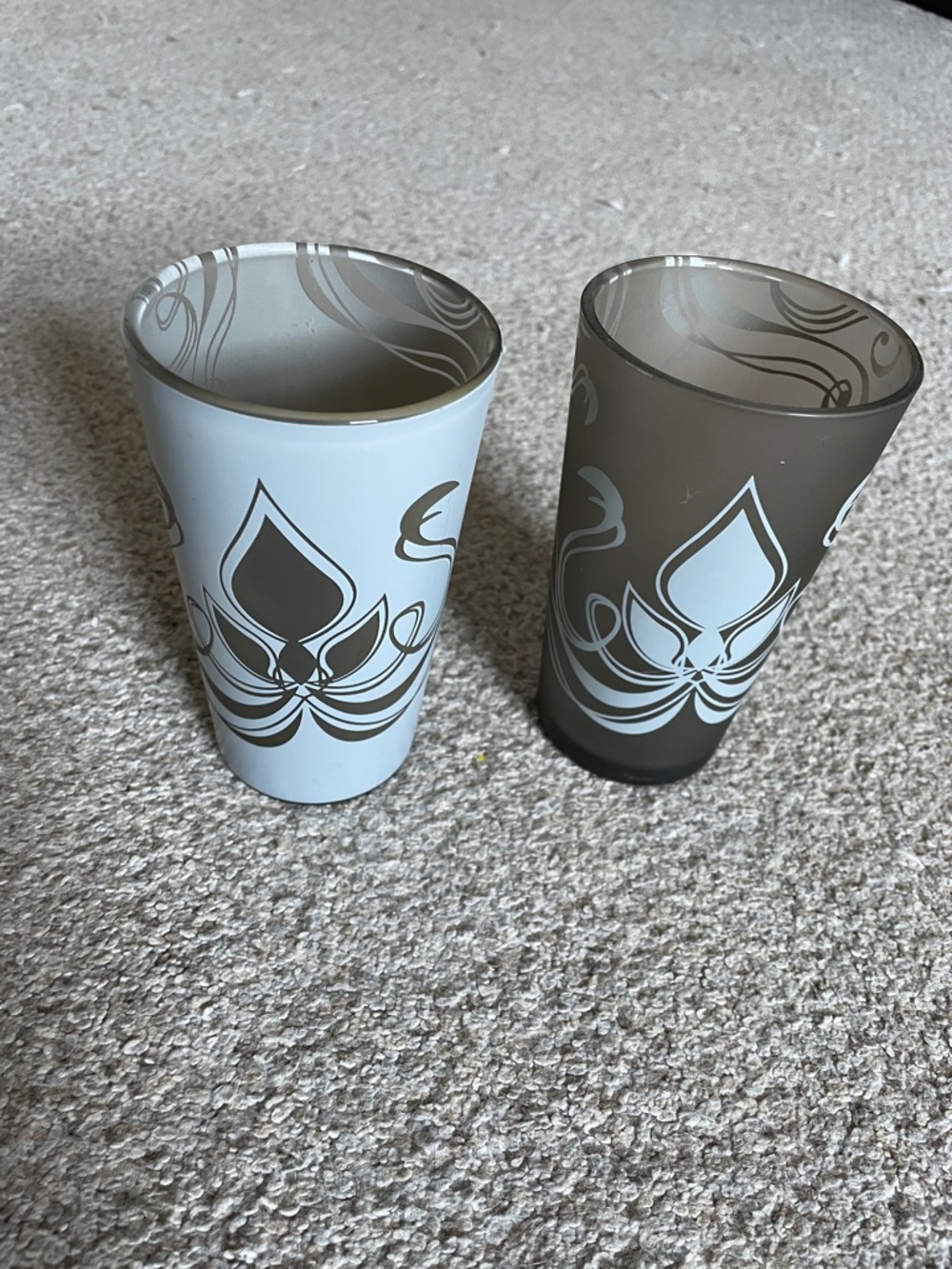 PartyLite Frosted Glass Candle Holders in White and Gray